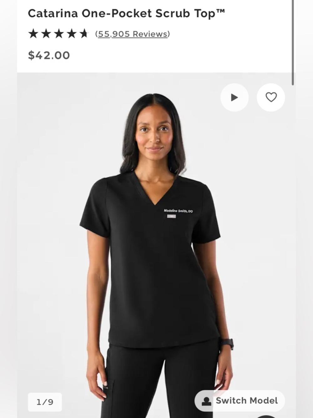 EUC Figs Catarina black scrub top - M